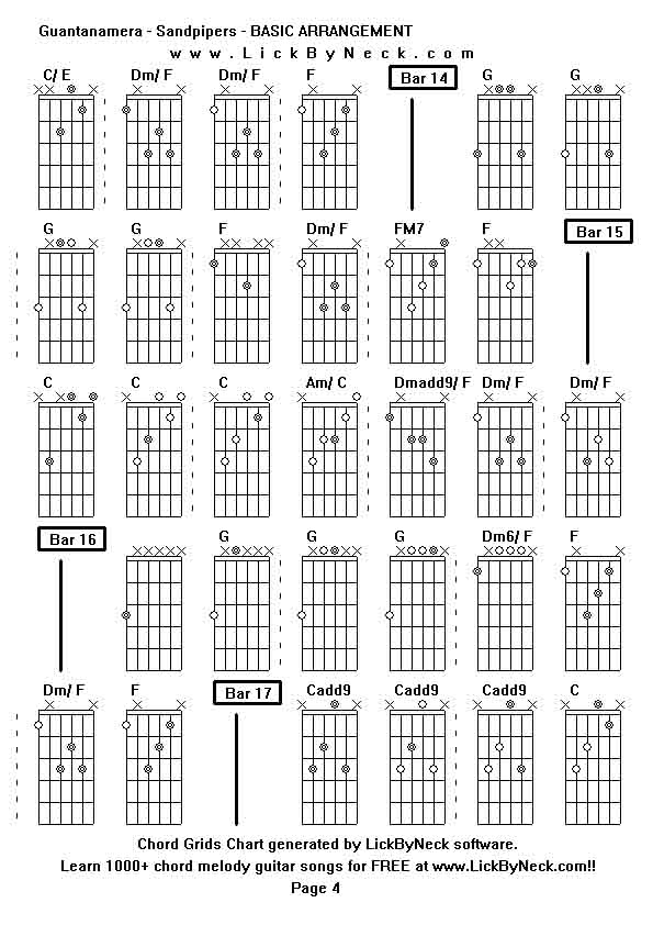 Chord Grids Chart of chord melody fingerstyle guitar song-Guantanamera - Sandpipers - BASIC ARRANGEMENT,generated by LickByNeck software.